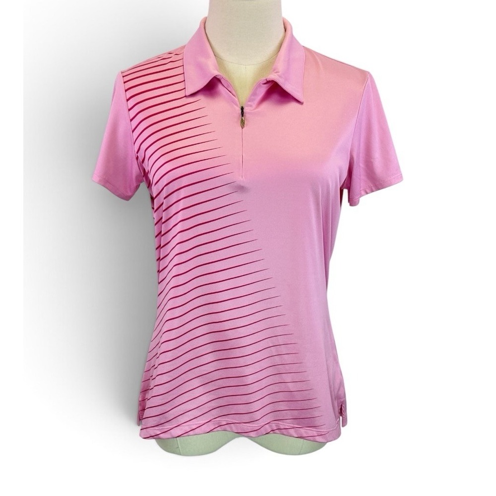 Under Armour Pink Striped 1/4 Zip Golf Polo Womens Medium Short Sleeve Top